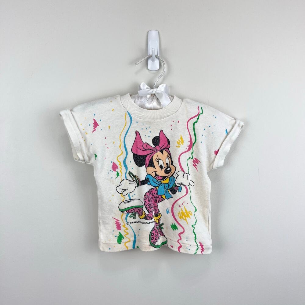 Vintage Disney Babies Short Sleeve Minnie Mouse Paint Splatter T-Shirt 24 Months